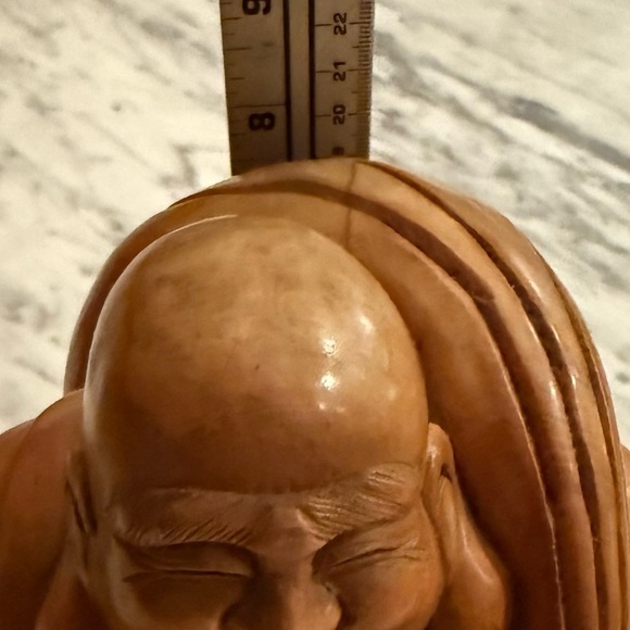 Carved Wooden Laughing Buddha Figurine - Picture 7 of 8